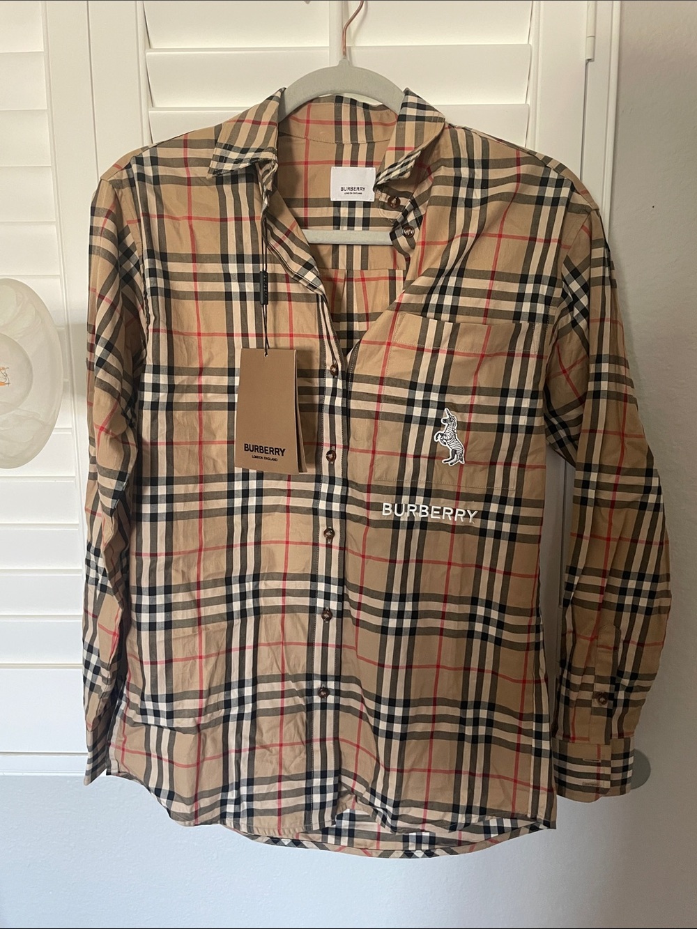 NWT Burberry Archive Check beige Button-Down Shirt